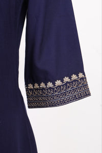 Navy Blue Embroidered Rayon Straight Kurta