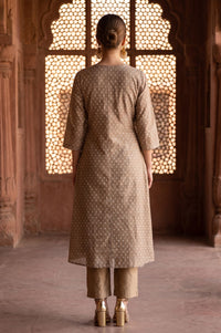 Taupe Yarn Dyed Embroidered Chanderi Straight Kurta