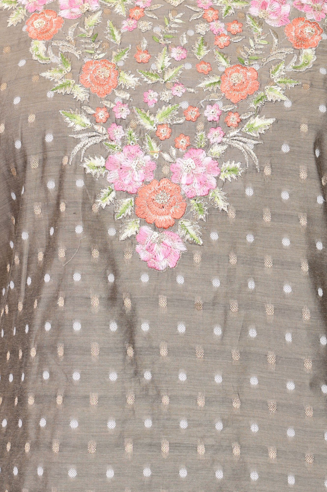 Taupe Yarn Dyed Embroidered Chanderi Straight Kurta
