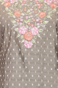Taupe Yarn Dyed Embroidered Chanderi Straight Kurta