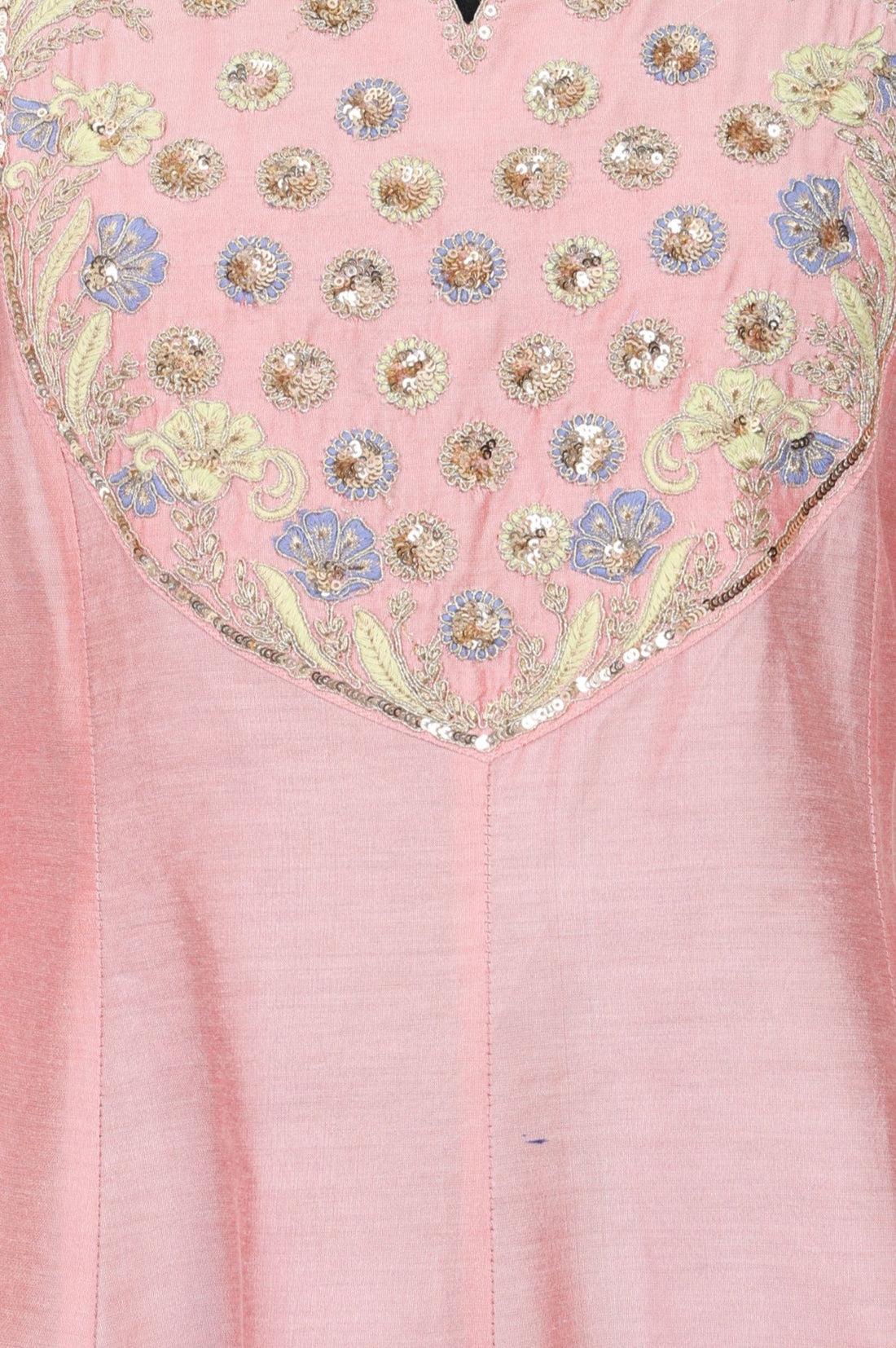 Pink Yarn Dyed Embroidered Flared Kurta