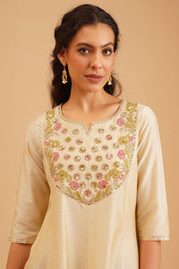 Beige Embroidered A-line Kurta