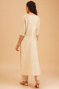 Beige Embroidered A-line Kurta