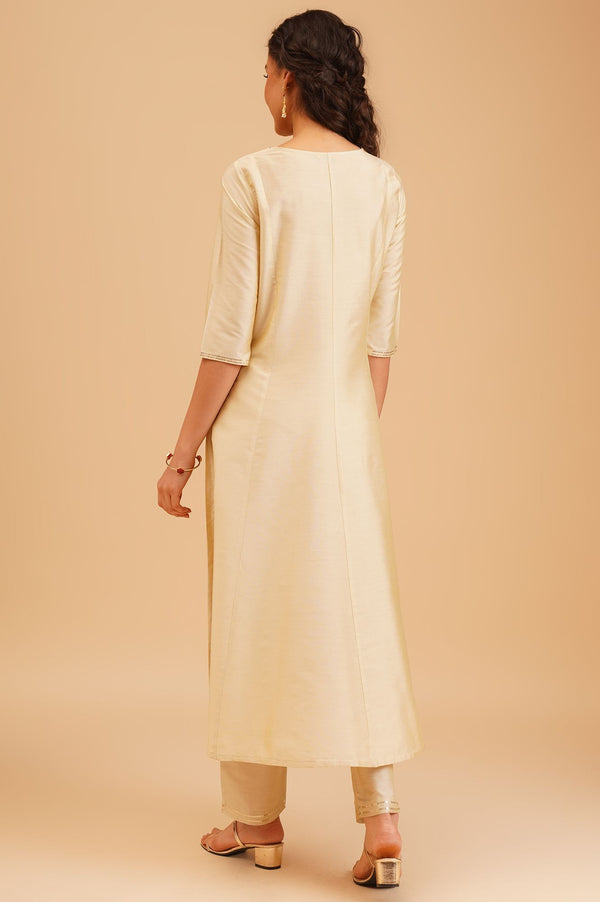 Beige Embroidered A-line Kurta