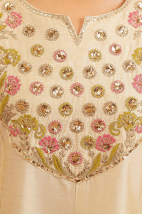 Beige Embroidered A-line Kurta