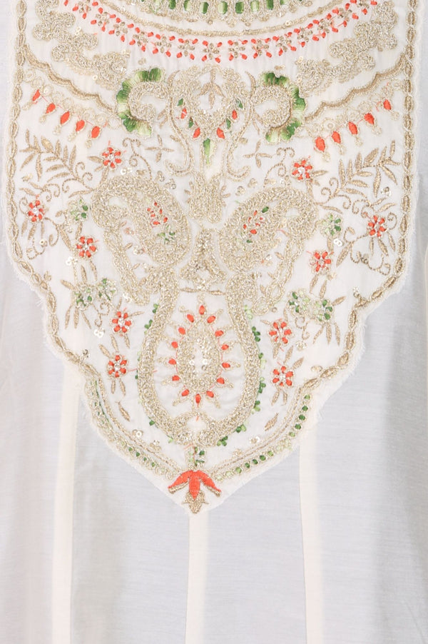 Off White Yarn Dyed Zari Embroidered A-line Kurta