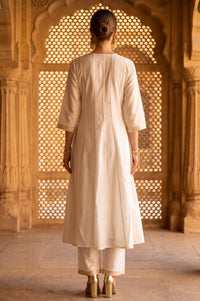 Off White Yarn Dyed Zari Embroidered A-line Kurta