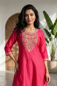 Fuchsia Zari Embroidered Flared Kurta