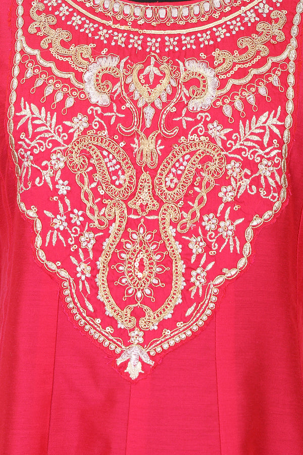 Fuchsia Zari Embroidered Flared Kurta