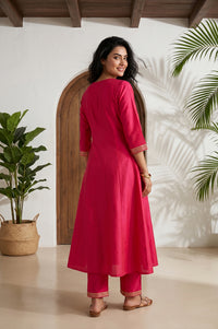 Fuchsia Zari Embroidered Flared Kurta