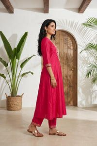Fuchsia Zari Embroidered Flared Kurta