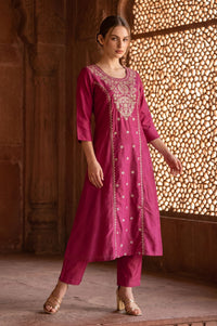 Pink Embroidered Straight Kurta