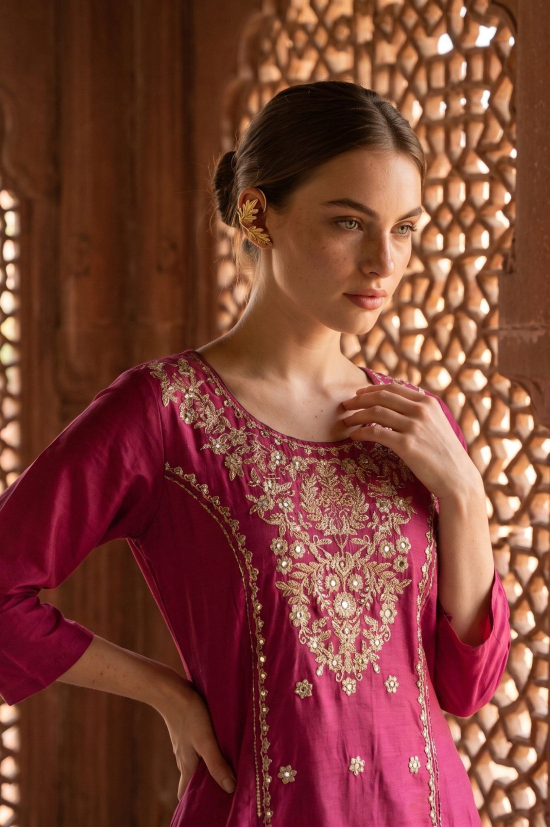 Pink Embroidered Straight Kurta