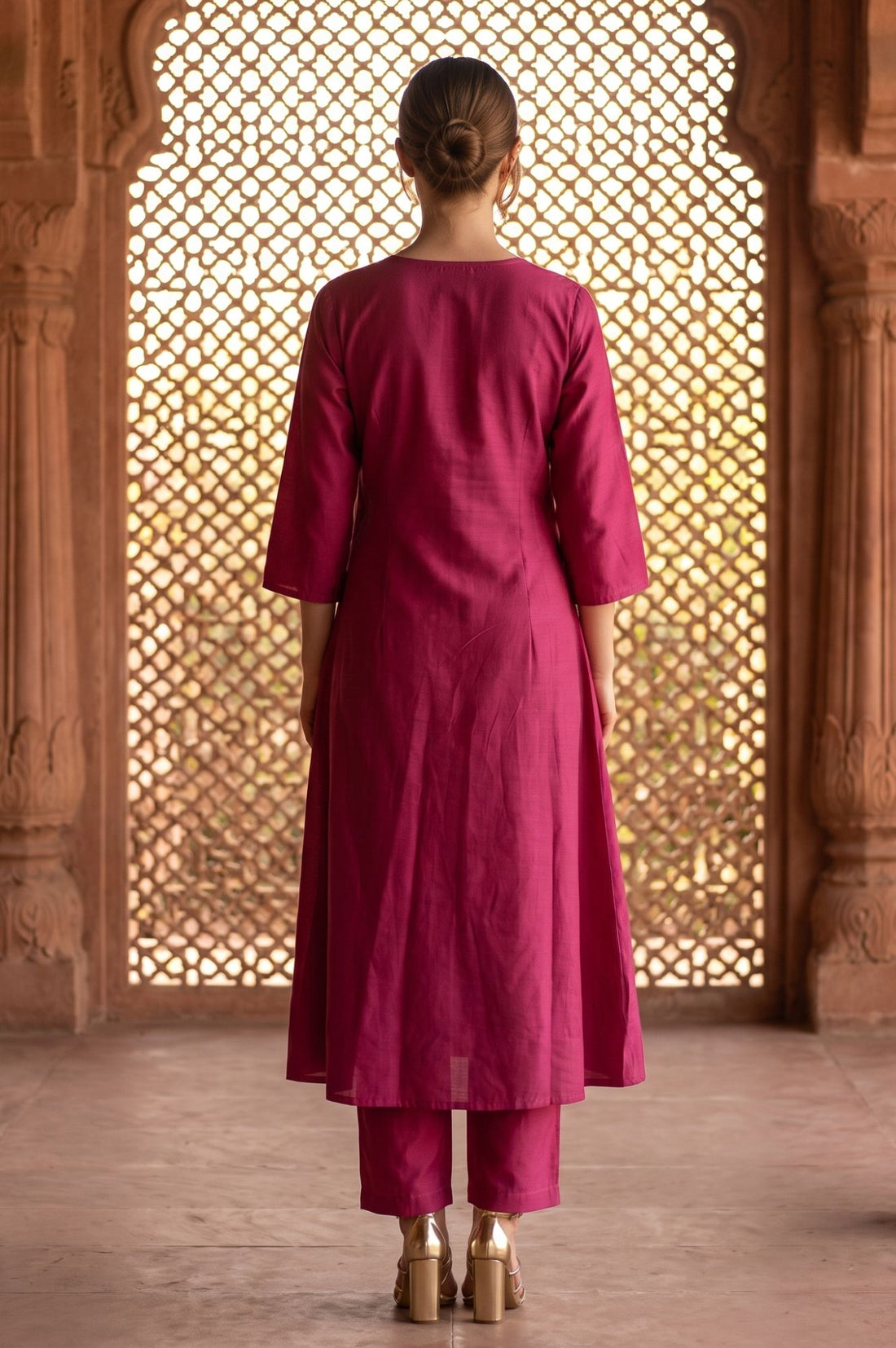 Pink Embroidered Straight Kurta