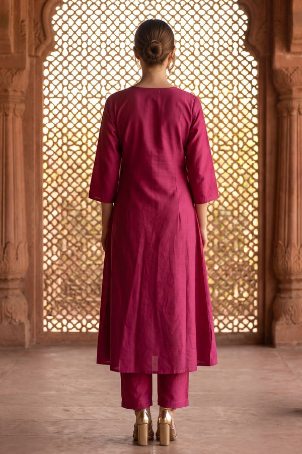 Pink Embroidered Straight Kurta