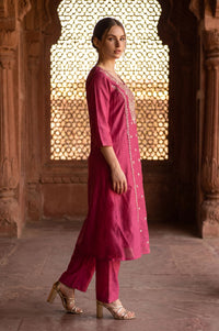 Pink Embroidered Straight Kurta