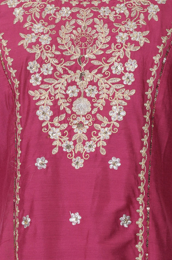 Pink Embroidered Straight Kurta