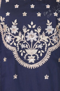Navy Blue Yarn Dyed Embroidered Straight Kurta