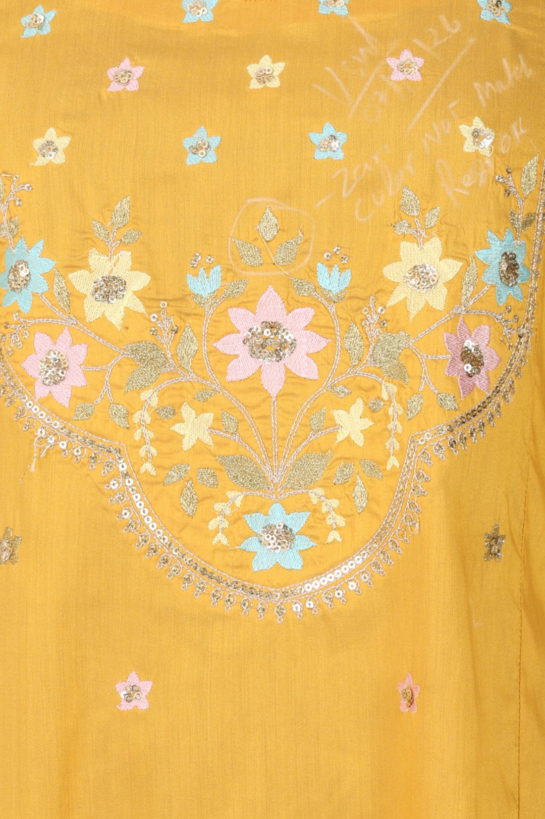 Yellow Embroidered Yarn Dyed Straight Kurta