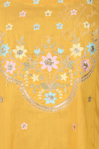Yellow Embroidered Yarn Dyed Straight Kurta