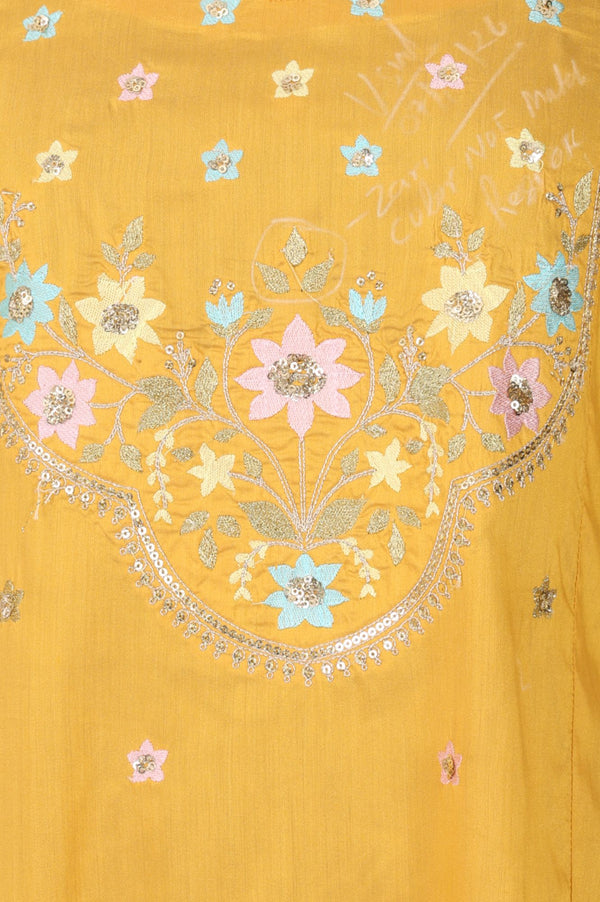 Yellow Embroidered Yarn Dyed Straight Kurta