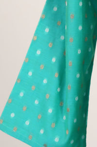 Turquoise Blue Polka Dots Thread Embroidered Chanderi A-line Kurta