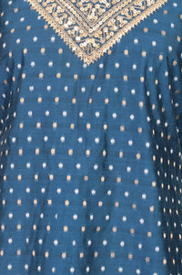 Blue Sequinned Yarn Dyed Chanderi Straight Kurta