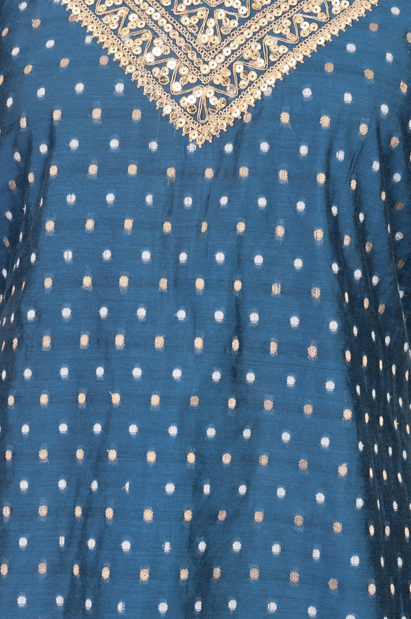 Blue Sequinned Yarn Dyed Chanderi Straight Kurta