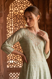 Sea Green Yarn Dyed Textured Zari Chanderi Flared Kurta