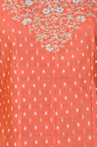 Orange Zari Embroidered Yarn Dyed Chanderi Flared Kurta