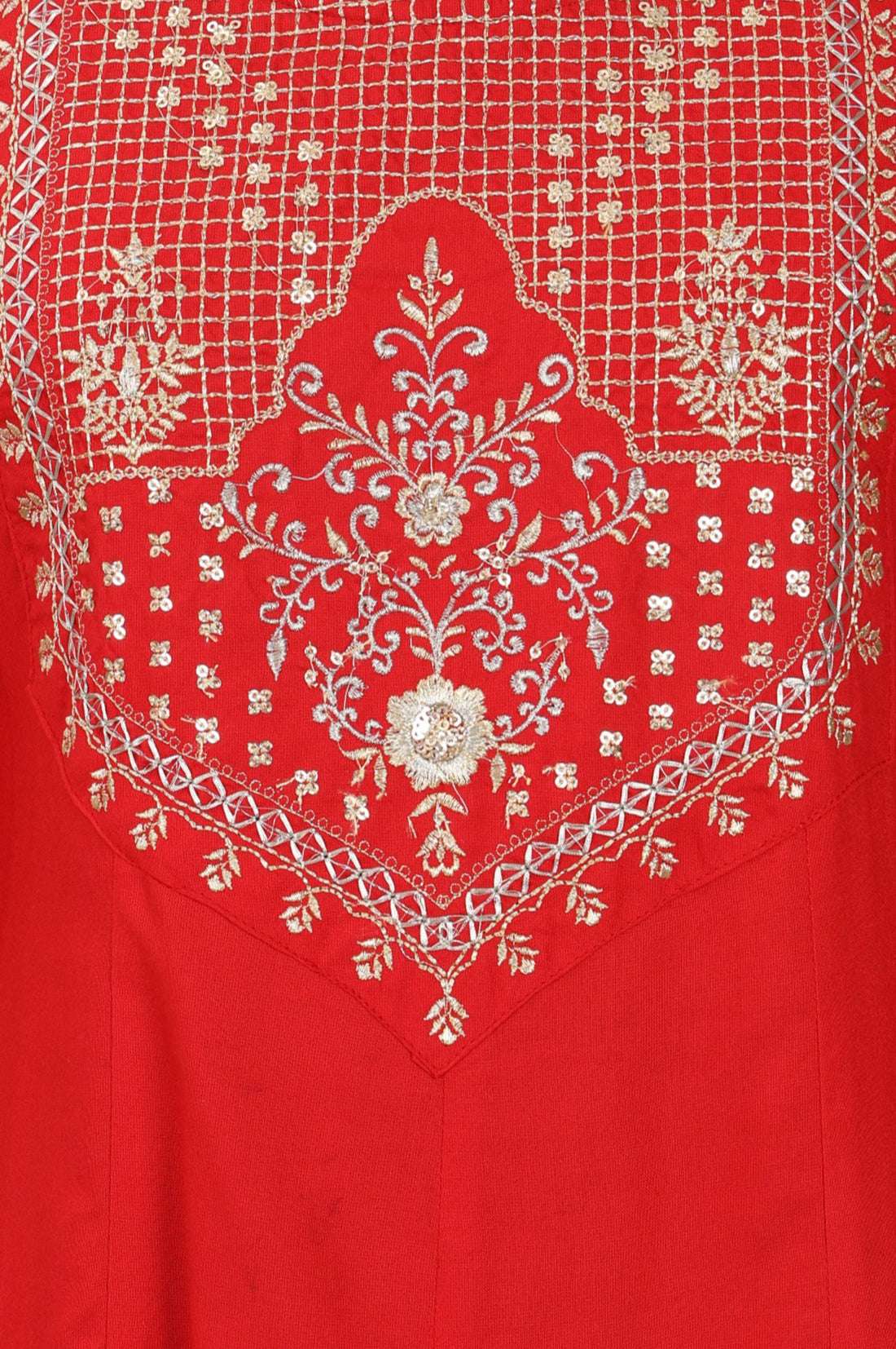 Red Zari Embroidered Rayon A-line Kurta