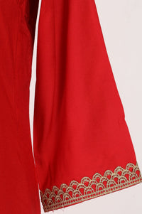 Red Zari Embroidered Rayon A-line Kurta