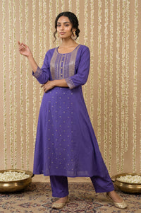 Purple Sequinned Rayon Straight Kurta