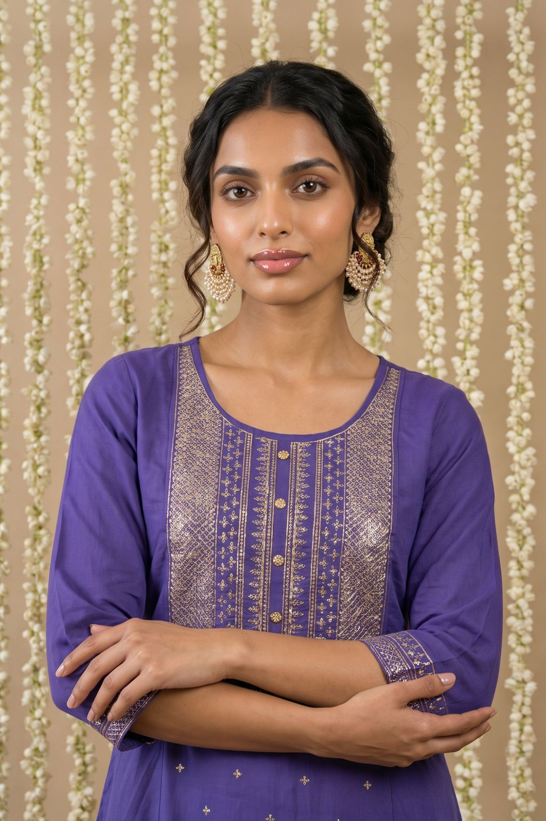 Purple Sequinned Rayon Straight Kurta