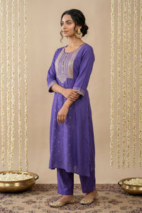 Purple Sequinned Rayon Straight Kurta