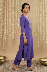 Purple Sequinned Rayon Straight Kurta