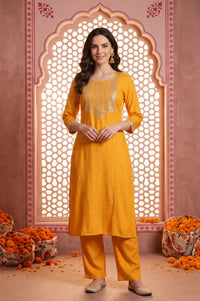Yellow Sequin Rayon Straight Kurta