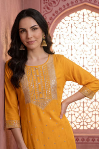 Yellow Sequin Rayon Straight Kurta
