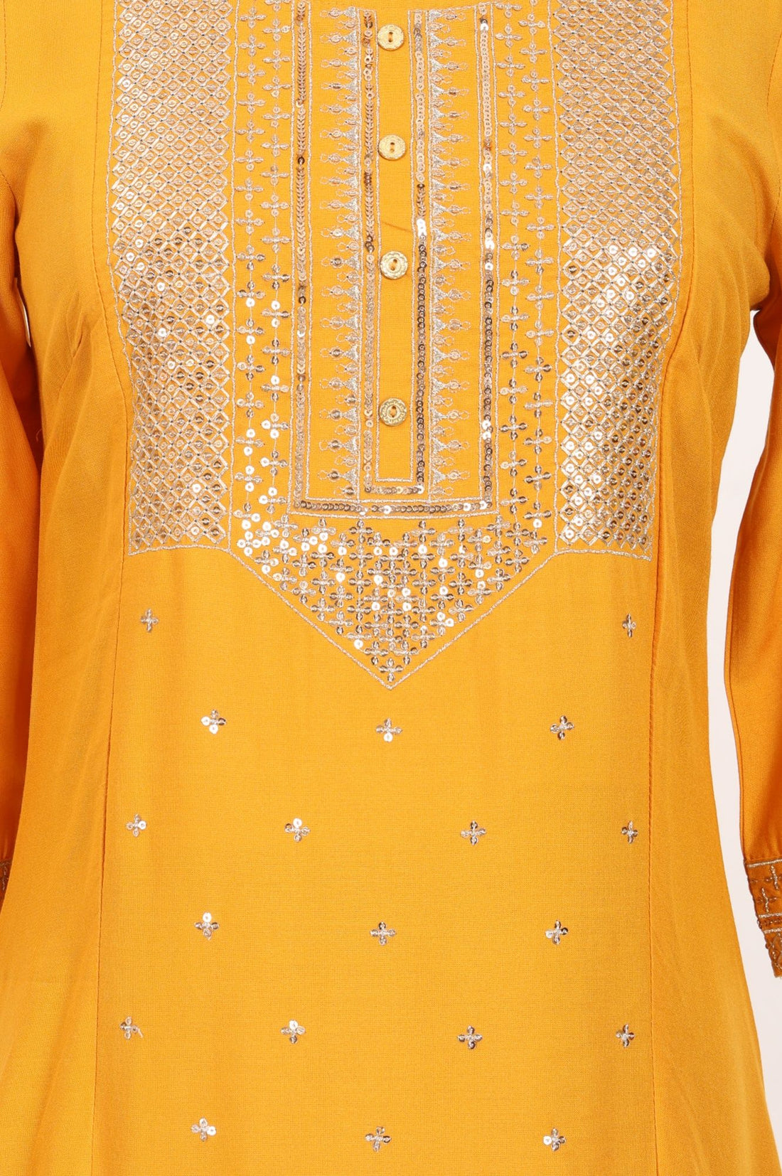 Yellow Sequin Rayon Straight Kurta