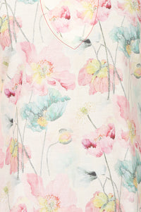 Off White Floral Printed Cotton Shimmer Straight Kurta