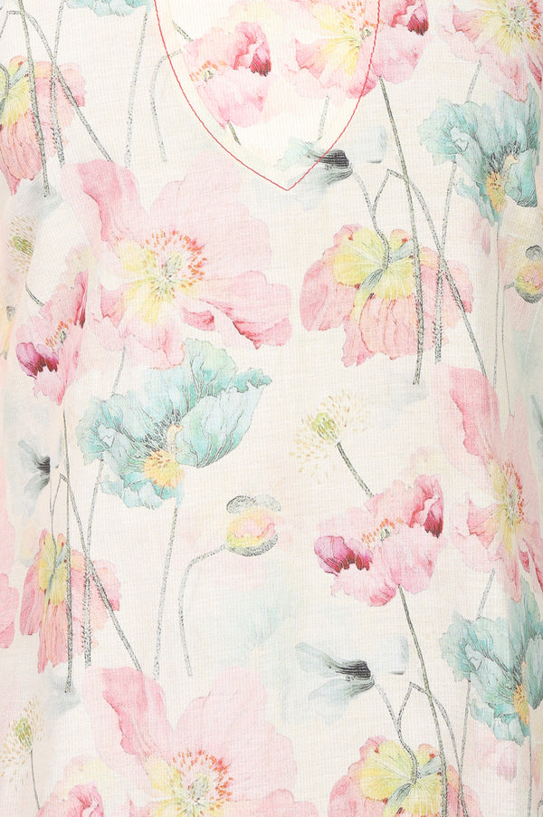 Off White Floral Printed Cotton Shimmer Straight Kurta