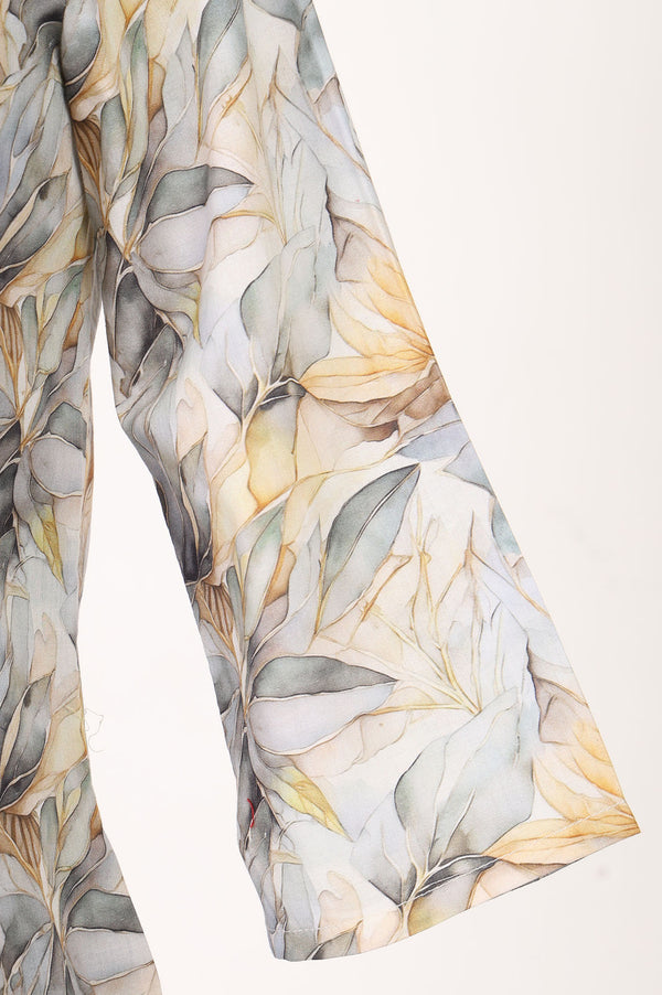 Off White Floral Printed Pure Cotton Flared Kurta
