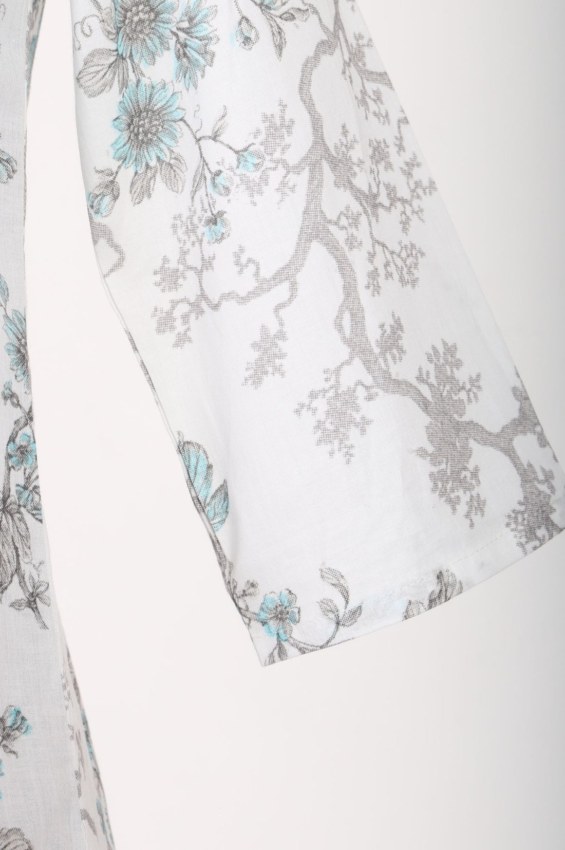 White Floral Printed Pure Cotton A-line Kurta