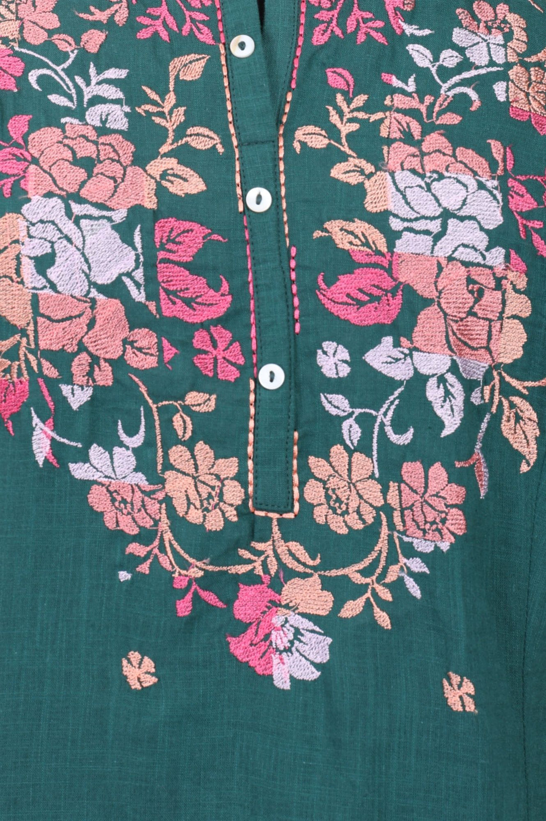 Teal Thread Embroidered Pure Cotton Flared Kurta