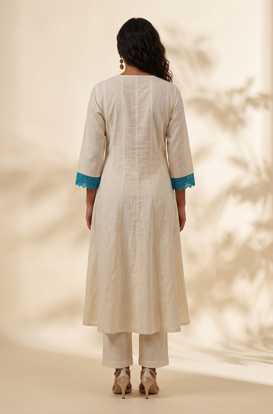 Off White Embroidered Pure Cotton Flared Kurta