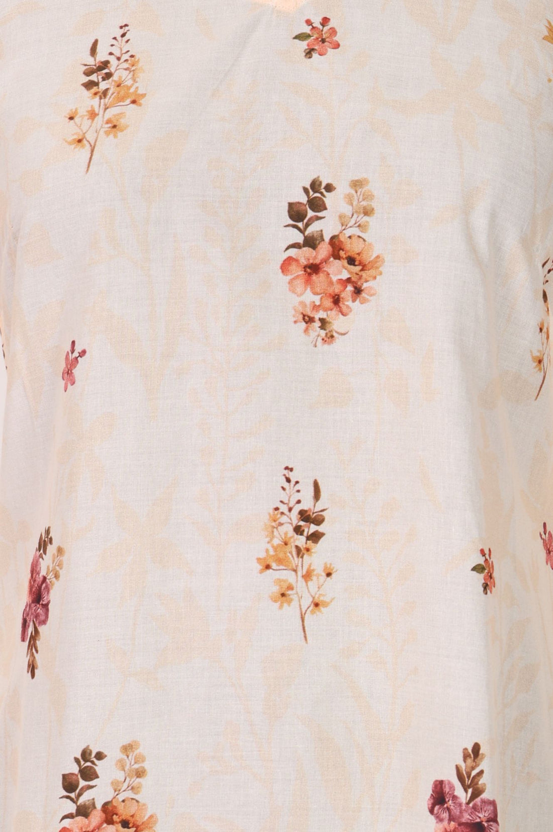 Beige Floral Printed Pure Cotton Straight Kurta