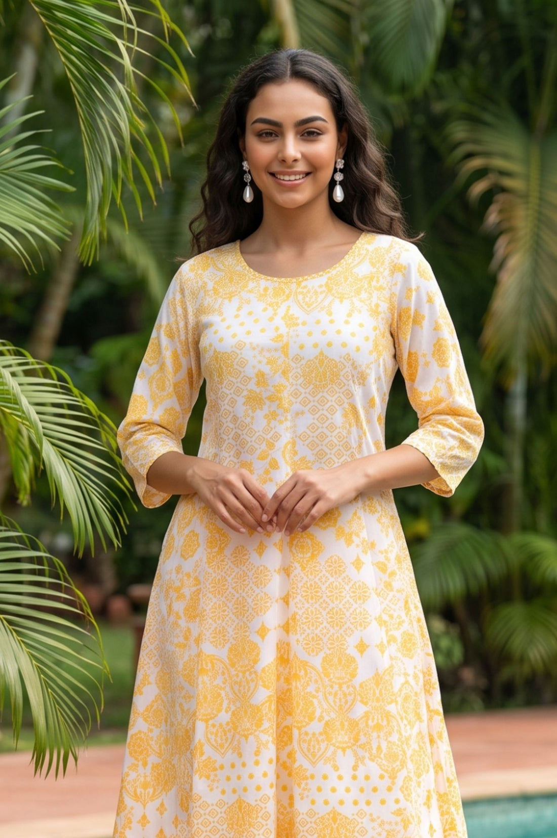 White Ethnic Motifs Pure Cotton A-line Kurta