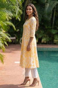 White Ethnic Motifs Pure Cotton A-line Kurta