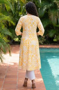 White Ethnic Motifs Pure Cotton A-line Kurta