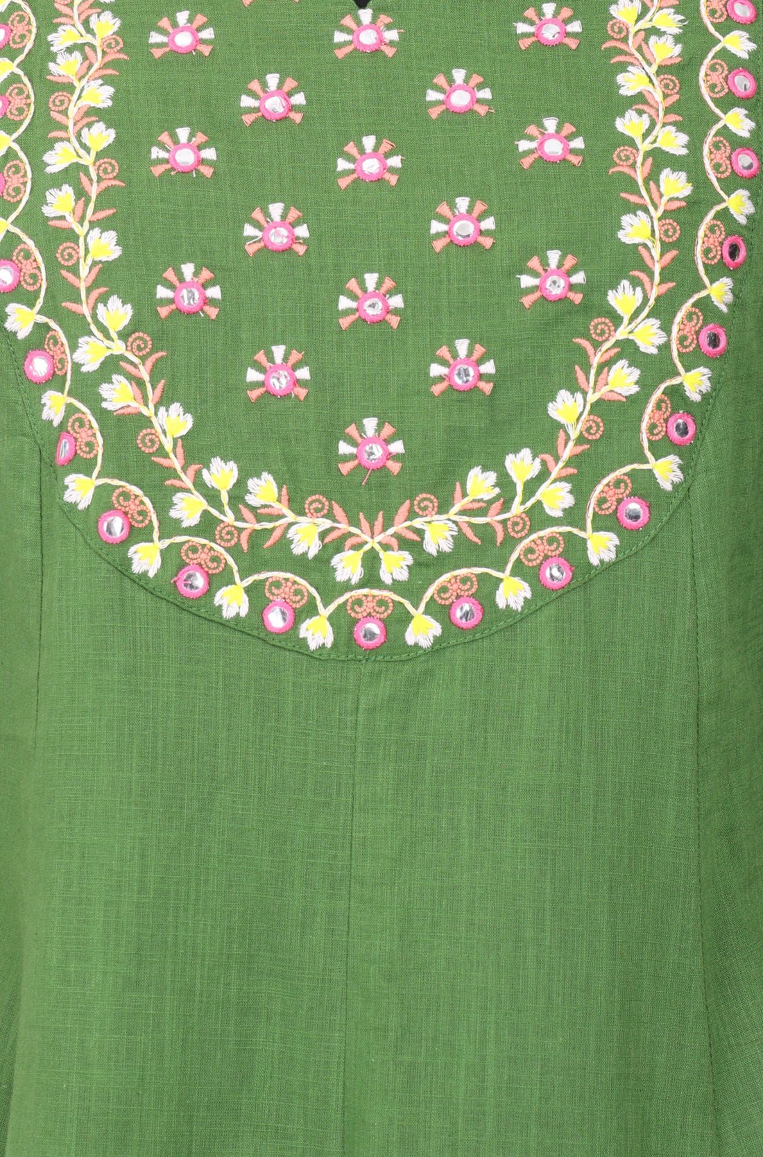Green Embroidered Pure Cotton Flared Kurta